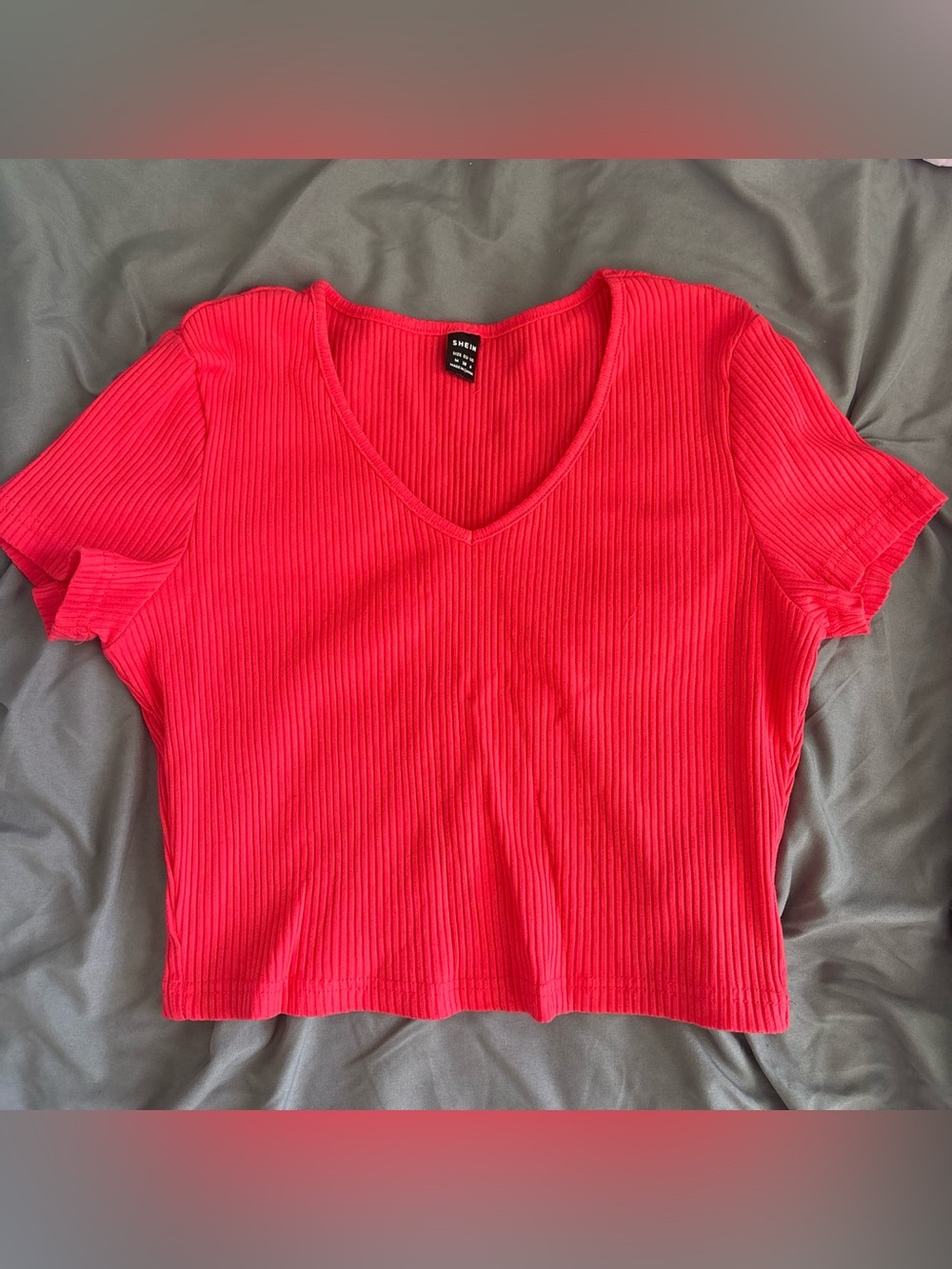 SHEIN Ribbed V-Neck Crop Top in Bright Red